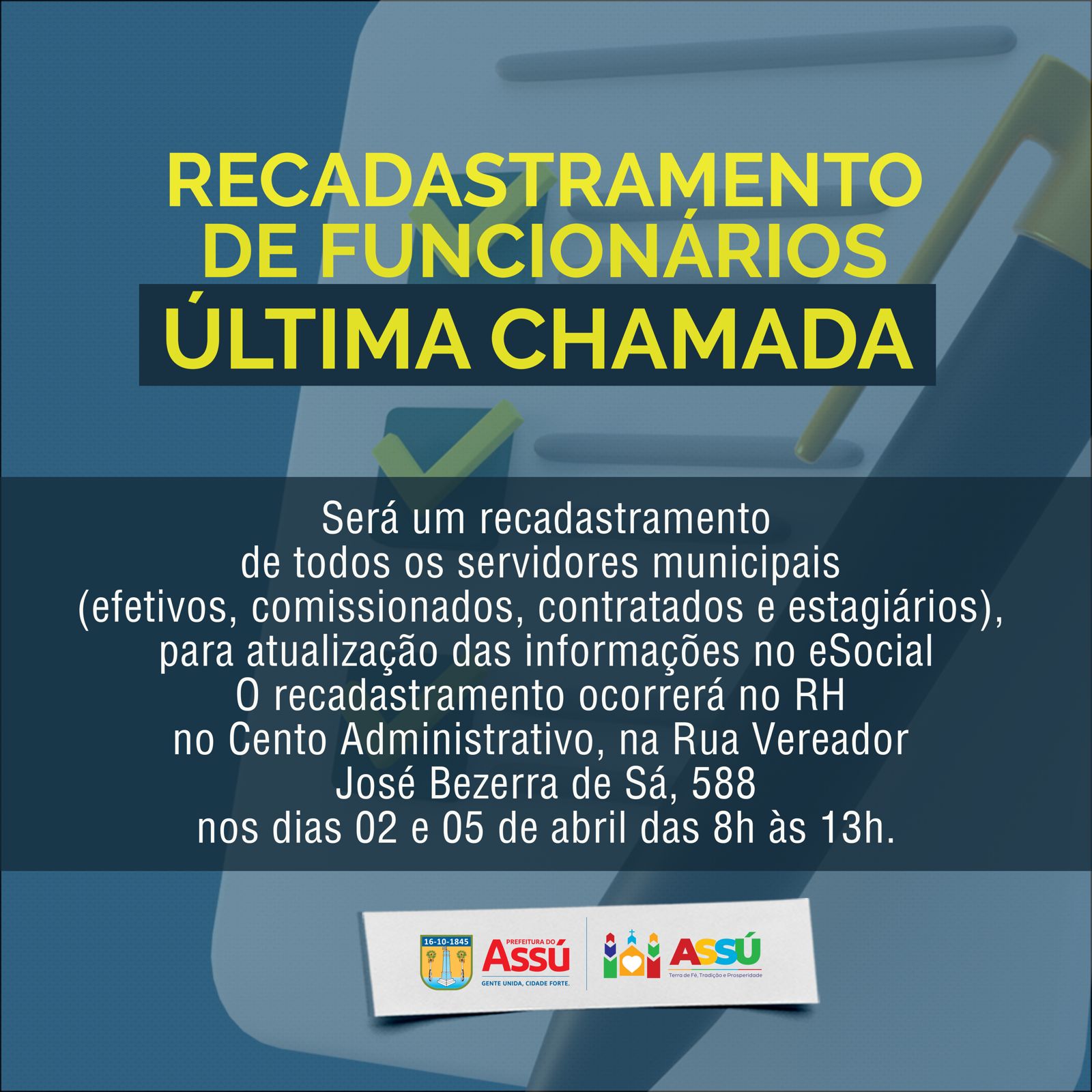Prefeitura do Assú divulga novas datas para recadastramento: de 02 a 05 ...