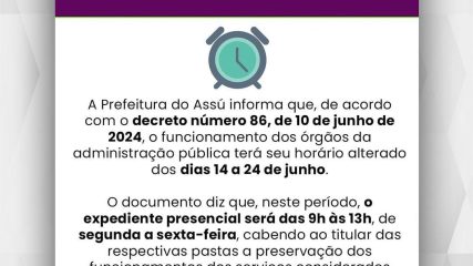 A Prefeitura do Assú informa que, de acordo com o decreto número 86